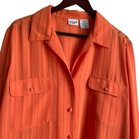 Liz Baker Women Tunic Top 22W Orange Button Up Career Workwear Modern Flowy - Picture 5 of 10